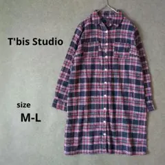 T'BIS STUDIOチェック柄シャツワンピース　レッド×ネイビーM-Lサイズ