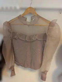 Zara フリル付き透け感ブラウス ベージュ