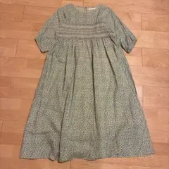 ehkä söpö 花柄七分袖　シャーリングワンピース（グリーン）