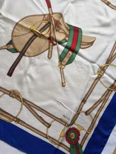 GUCCI グッチ　シルク大判スカーフ　ブルー　シェリーラインカラーのサムネイル