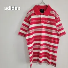 アディダス　ボーダーポロシャツ　ロゴ刺繍　綿100%　スポーツブランド