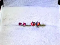 250315-1 天然石ガーネット/京セラオパール　2/3mm ピアス4本セット