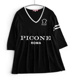 美品 ピッコーネROMA 立体ロゴ刺繍 バイカラー ストレッチ フレアニットのサムネイル
