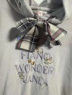 mezzo piano メゾピアノ　フード付き薄紫とチェックの切り替えワンピース