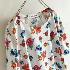 ビンテージ イヴサンローラン 花柄 Tシャツ 半袖 カットソー M ホワイト