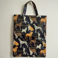 【Harrods】犬柄 ドッグ　トートバッグ　ネイビー　マチなし　紺　かわいい