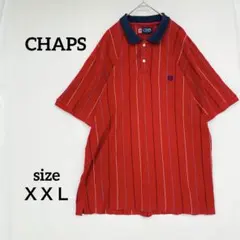 チャップス　CHAPS ポロシャツ XXL ストライプ　レッド　刺繍ロゴ