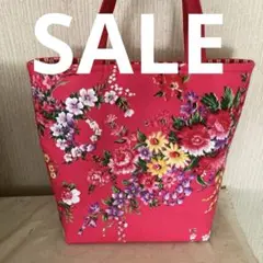 台湾客家花布　牡丹花　ハンドメイドミニトートバッグ　赤地