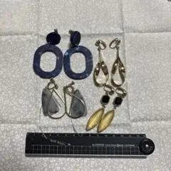 ネイビー ゴールド グレー イヤリング 4点セット まとめ売り