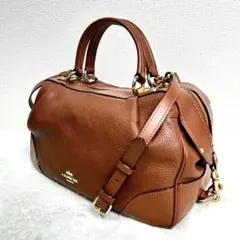 【美品】coach ミニボストン 2way ショルダーバッグ 茶色　オールレザー