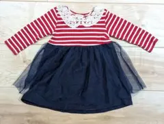 赤白ストライプ レース襟 長袖　ワンピース　クリスマスカラー WIll MERY