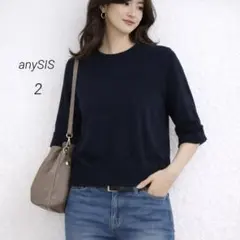 anySIS 半袖ニット トップス カットソー ブラック M クルーネック
