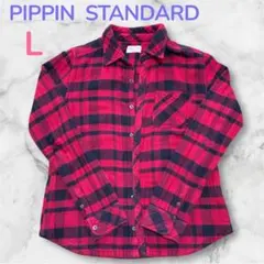 ピピンスタンダード　赤　黒　チェック　長袖シャツ 秋　冬　シャツ　L 大きめ