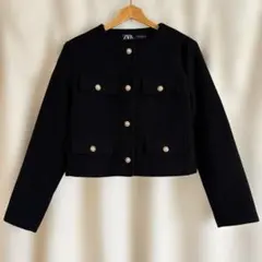 ZARA ノーカラー ツイードジャケット