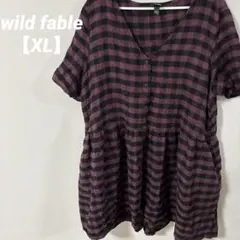 美品✨️⭐️【XL】wild fable 半袖ワンピース 黒と紫のチェック柄