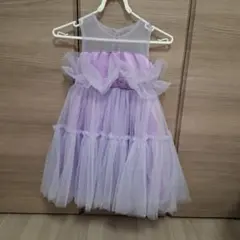 キッズ パープル ドレス リボン付き　120