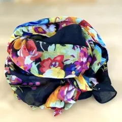 花柄ストール　カラフル　黒