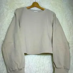 ジーユー 【M】レディース トップス カットソー 長袖 綿混 無地 ベージュ