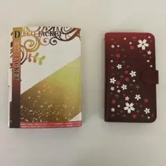 花柄 手帳型ケース 赤