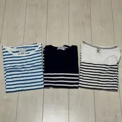 メンズ半袖ボーダーＴシャツまとめ売り、ストライプ3点セット