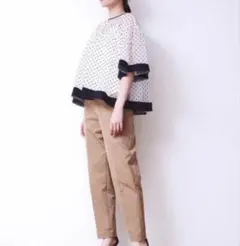 yori ヨリ ドットオーガンジーブラウス ホワイト シアー ドット リボン