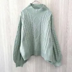 コルザ トップス ケーブル ニット セーター ハイネック グリーン Mサイズ