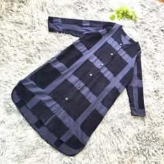 pattern torso【L】紫/黒チェック 七分袖 Aライン ワンピース 春