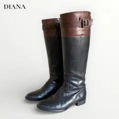 DIANA✨本革ロングブーツ 22cm 黒×茶 乗馬風