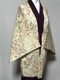 未使用品　和服　正絹　ラメ糸　草花模様　羽織(羽織紐) 早い者勝ち