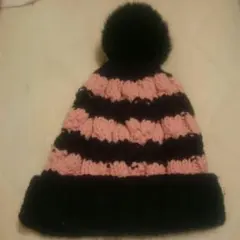 ピンク×ブラック  ボーダー ニット帽