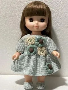 ソランちゃんの編み服❣️ベビーブルーにお花がいっぱい^ - ^ プロフもみてね
