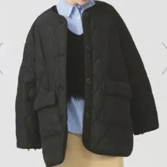 Ray BEAMS ブラック キルティングジャケット　ノーカラーブルゾン