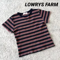 【LOWRYS FARM】半袖リブニット Tシャツ M ボーダー 紺 オレンジ