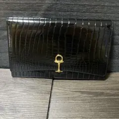 ブラックレザー クロコダイル型押し 二つ折り財布