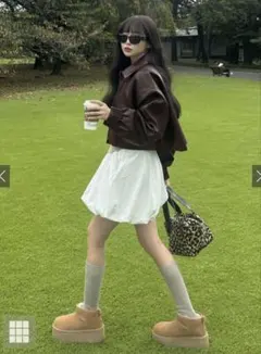 ダークブラウン レザー クロップドジャケット