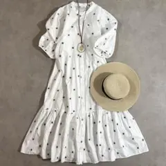 ZARA ザラ　 花柄　刺繍 ワンピース　パフスリーブ　ティアード　綿　白