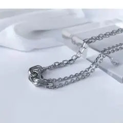 ネックレス レディース メンズ 2連チェーン クール おしゃれ シルバー 新品