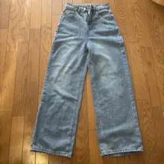 SHEIN 無地柄 ハイウエスト ワイドレッグ ジーンズ ワイドレッグデニム