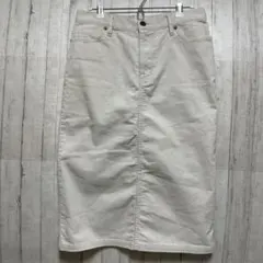 M【無印良品】ひざ丈タイトワンピース　綿混　アイボリー系　美品