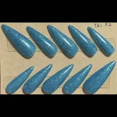 ロングポイント　ギャルネイル　ブルーラメ　ネイルチップ