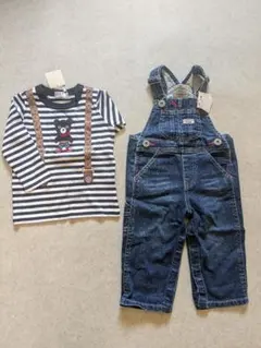 ミキハウス　ダブルビー　長袖Tシャツ&オーバーオールセット