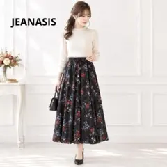 ジーナシス 花柄ガウチョパンツ ワイドパンツ 黒 ウエストゴム 総柄 ゆったり