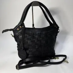 ズッケロzucchero 2way ハンドバッグ ショルダー メッシュ 黒レザー