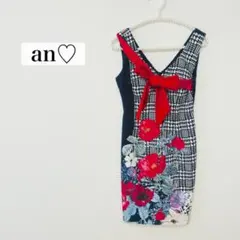 美品　an アン　キャバドレス　ミニ　リボン　タイト　花柄　黒　在庫切れ商品
