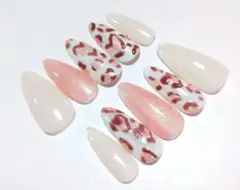 現品⑦y2kピンク×ハート×レオパード柄 ネイルチップ ハンドメイド