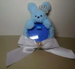 モールドール　缶バッチinキーホルダー　水色うさぎさん　No.8