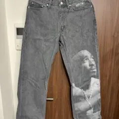 X-LARGE 2PAC デニムパンツ ブラック フォトグラフィック
