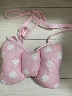 ディズニー　ポシェット　ショルダーバッグ　スパンコール　リボン　ミニー