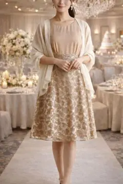 美品 ROPE’ パーティードレス 結婚式 披露宴 レース ベージュ 38 M