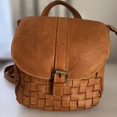 リュック　本革　レザー編み込み ブラウン